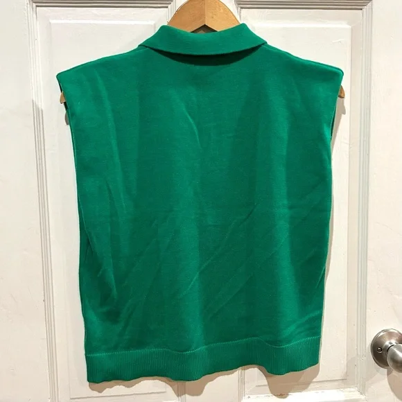 NWT Anthropologie Green Sleeveless Knit Polo Sweater Top Preppy Sporty Size S - Picture 7 of 8